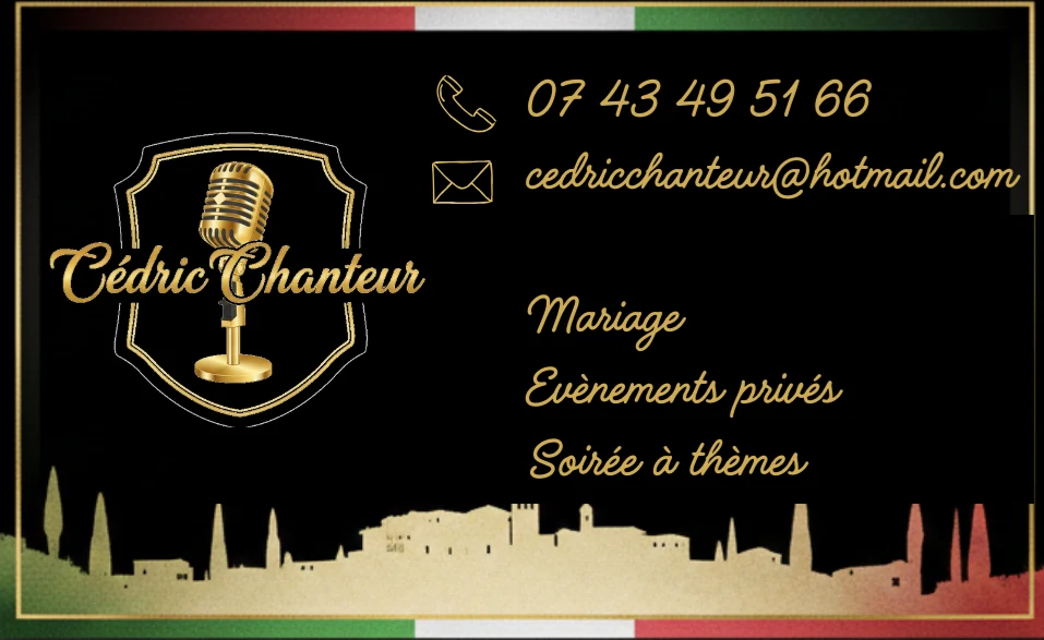 Carte de Cédric Chanteur : 07 43 49 51 66, cedricchanteur@hotmail.com, mariage, événements privés et soirées à thèmes